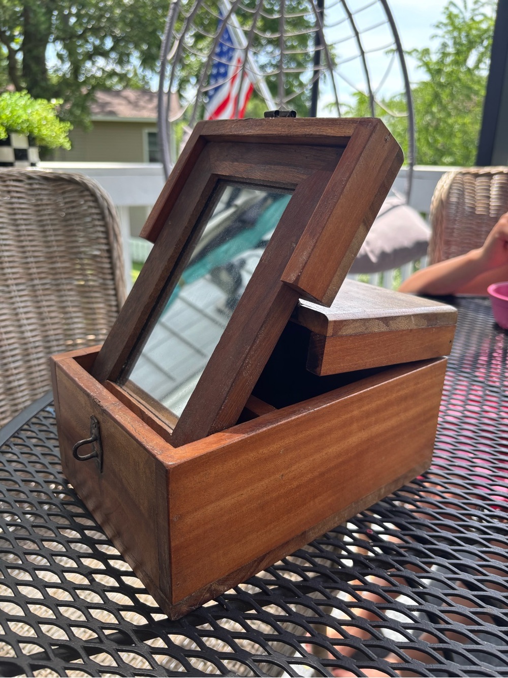 Vintage Wooden Box with Built-In Mirror and storage